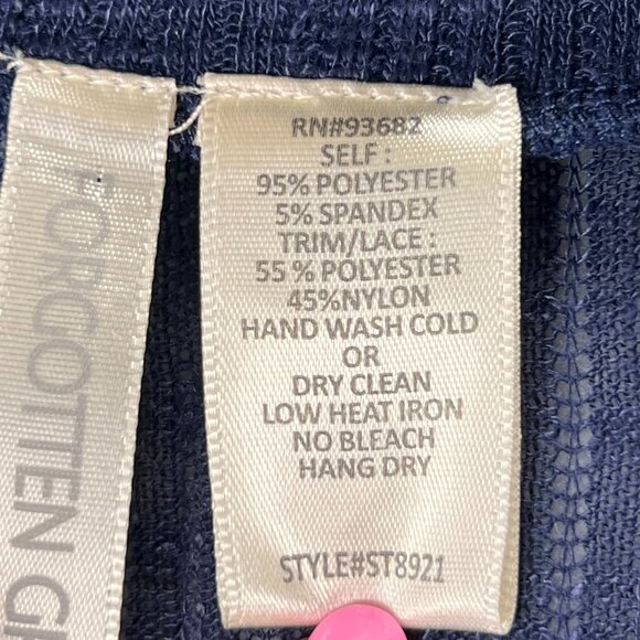 Forgotten Grace Cardigan Sheer Lace Hem Navy Blue Sweater Pearl Buttons Ribbed - Picture 10 of 15